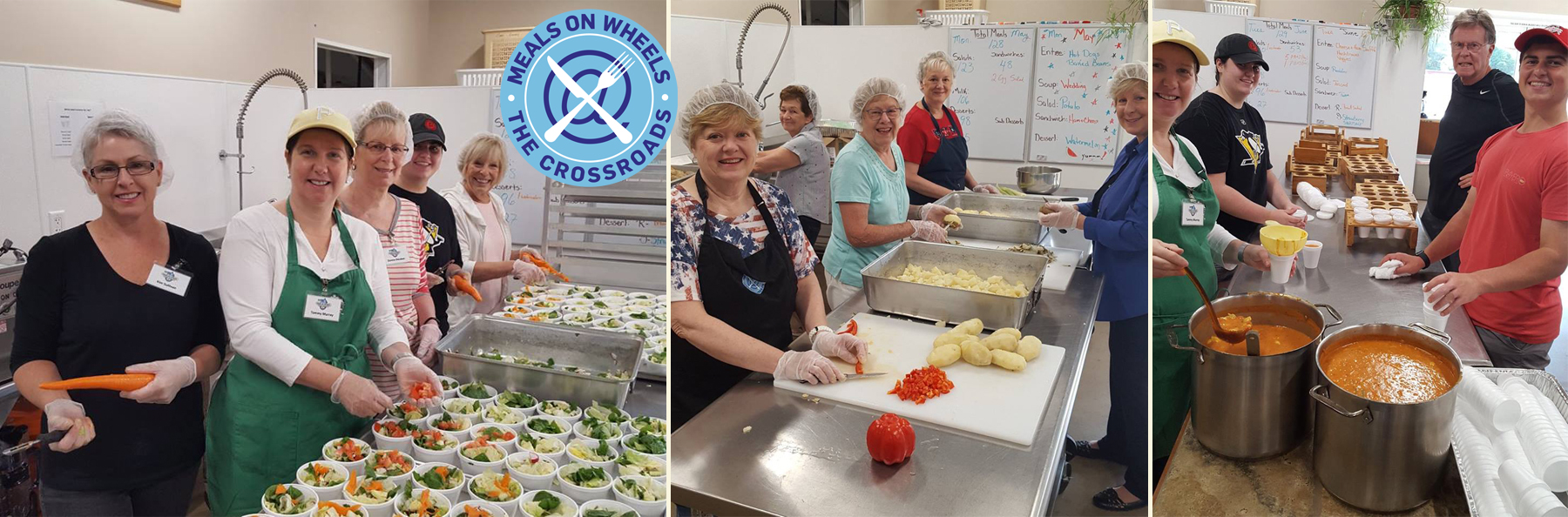 Photos of volunteers preparing meals
